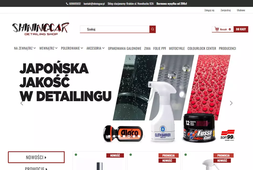 Zrzut ekranu strony firmy ShiningCar Auto Detailing Sklep