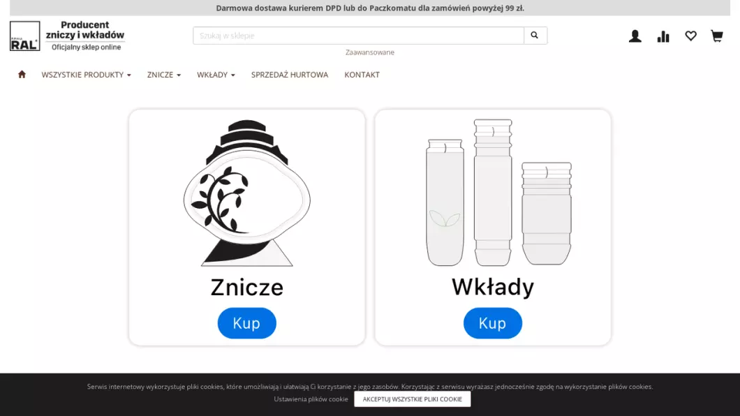 Zrzut ekranu strony firmy Producent zniczy i wkładów RAL