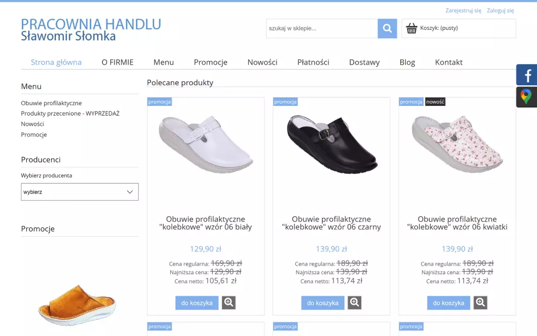 Zrzut ekranu strony firmy Sklep z obuwiem medycznym - obuwieprofilaktyczne.com