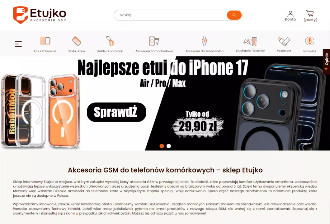 Zrzut ekranu strony firmy Sklep GSM Etujko