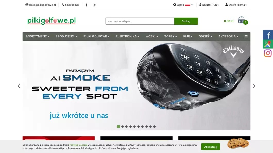 Zrzut ekranu strony firmy Sklep golfowy PiłkiGolfowe.pl