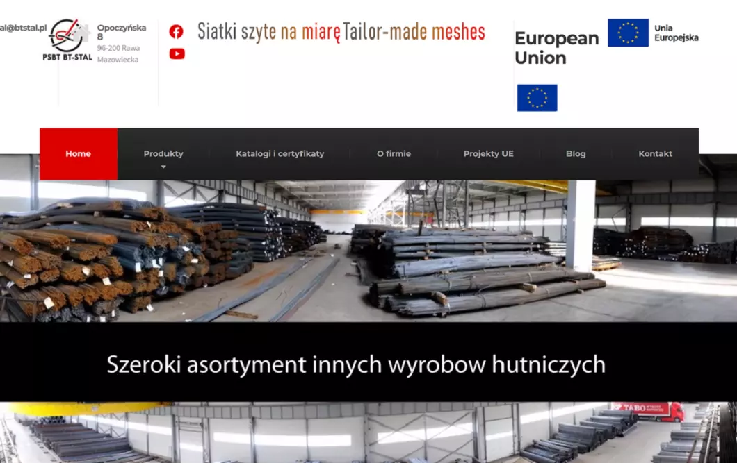 Zrzut ekranu strony firmy Producent stali BT