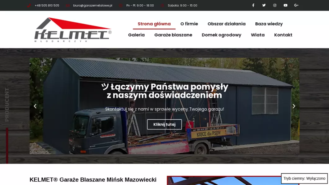 Zrzut ekranu strony firmy Kelmet Garaże Blaszane